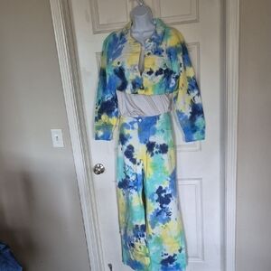 Fashion Nova Blue and Yellow Tie-Dye Set